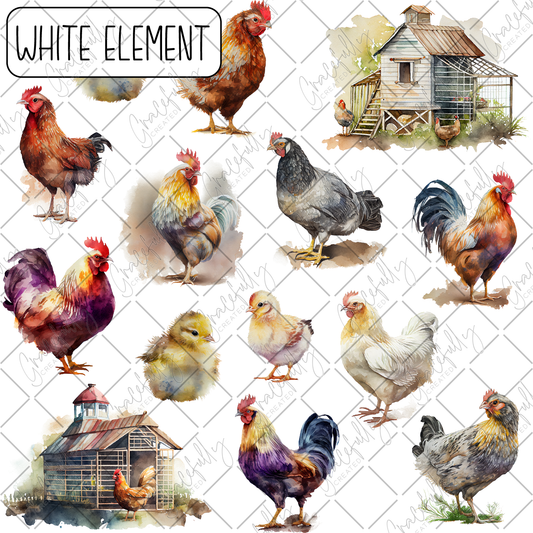 EL104 Watercolor Chickens