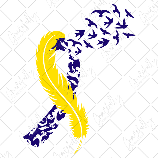 AW9 Yellow Feather & Blue Birds Ribbon